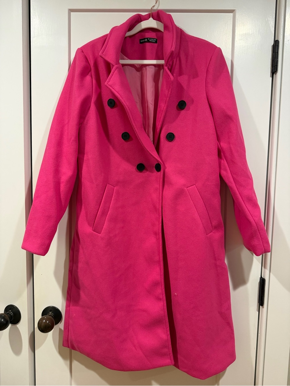 SHEIN Hot Pink Double-Breasted Pea Coat